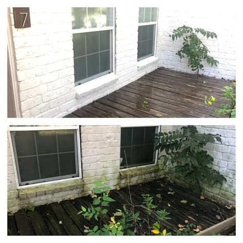 Before and after comparison of house washing on a Hamilton home, removing dirt, mildew, and stains from siding.